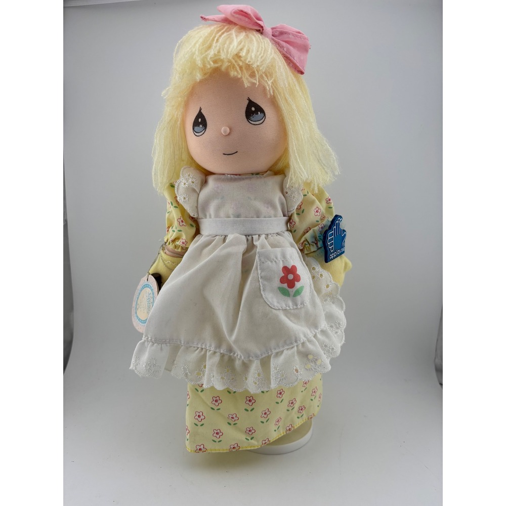 Precious Moments Doll Yellow Floral Dress Apron Flowers Ribbon Bow‎ Blonde Hair